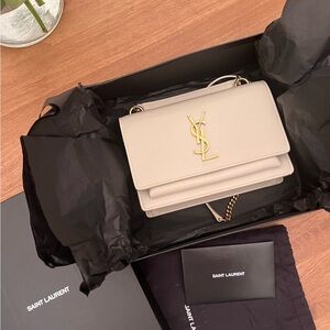 Rare white Saint Laurent Small Sunset YSL Crossbody Bag